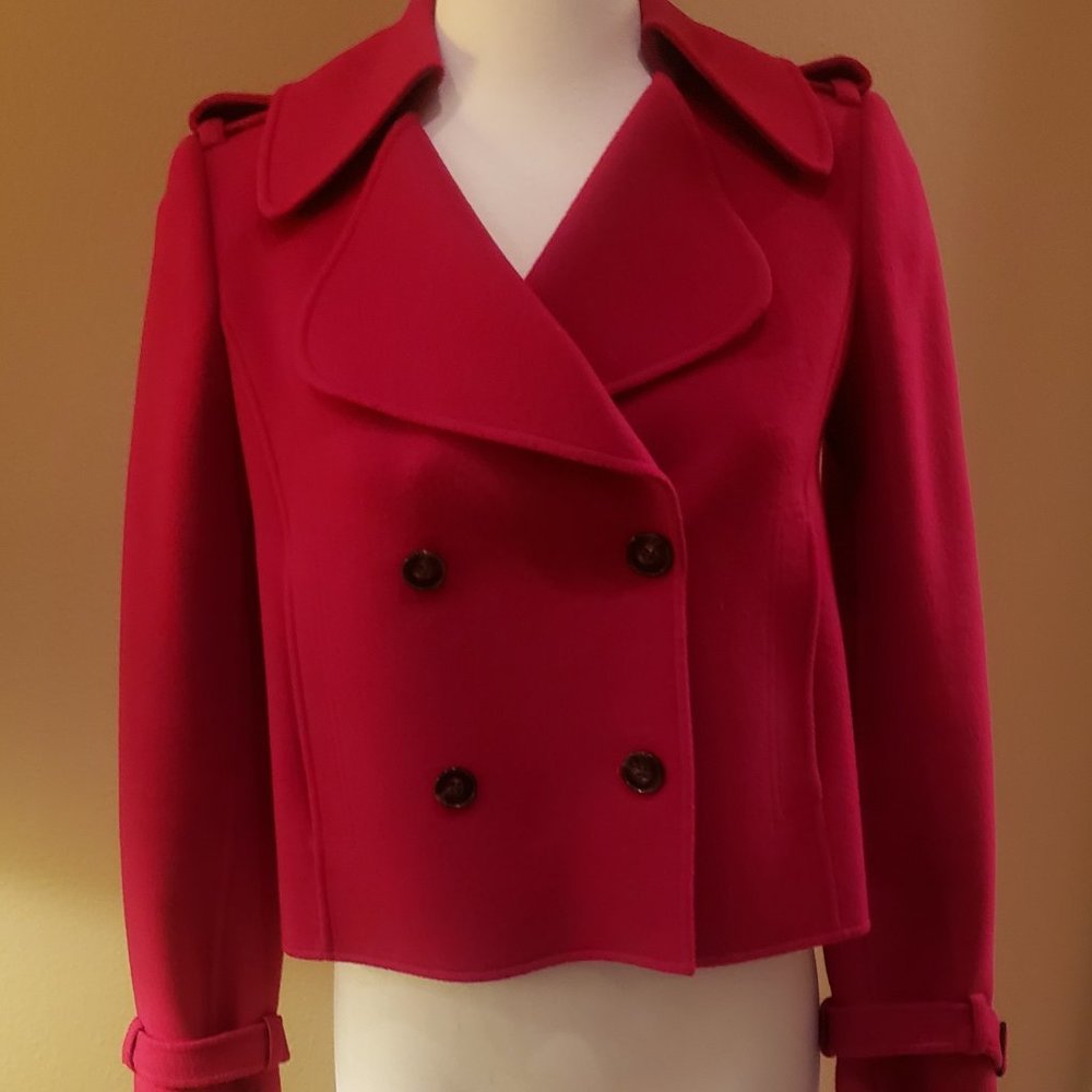 Ellen Tracy Red 100% Wool Double Breasted Jacket